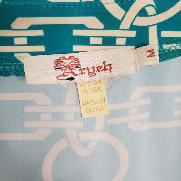 Aryeh Sz M Shirt Scoop Pullover 3/4 Ruffle Bell Sleeve Stretch Linked Chains - Picture 6 of 7